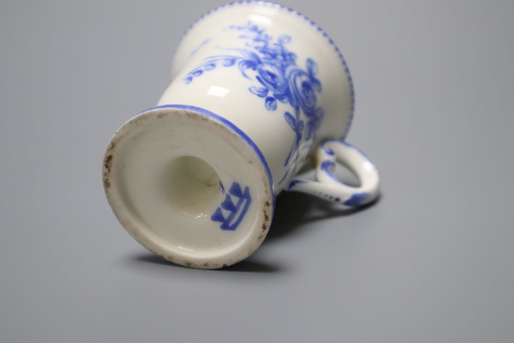 An Orleans porcelain blue enamelled pedestal coffee cup, c.1780 (repair), 6.7cm